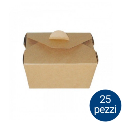 Scatola Pasto in Cartone Kraft Laminato - 650 ml - 130 x 105 x 65 mm - Confezione 25 pezzi