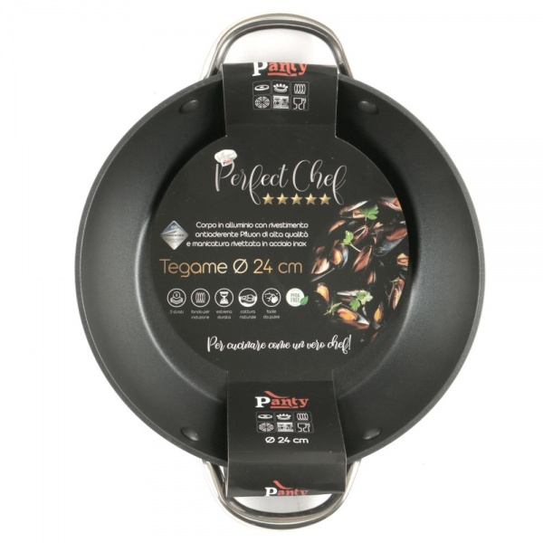 Tegame Nero Antiaderente cm 24 - 2 Manici Tubolari Inox - Perfect ChefProdotto