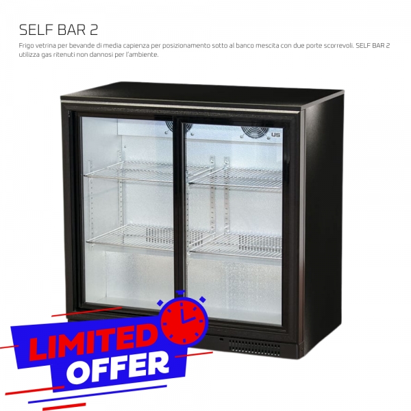 Frigo per Bevande 2 Ante Basso – 213 L | +2°C / +10°C | Luce LED con interruttore, Serratura con chiave, 4 piedini regolabili, NERO