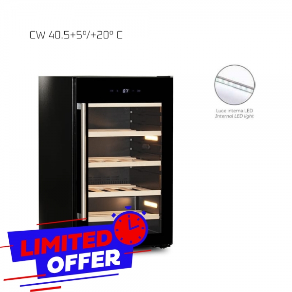 Vetrina Verticale per Vino – +5°/+20°C | 5 Ripiani in Legno | Nero
