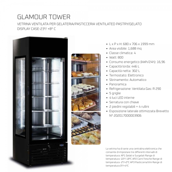 Vetrina Ventilata Glamour Tower – Gelateria/Pasticceria | -23°C / +8°C