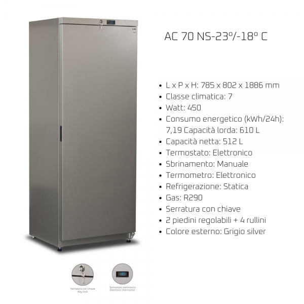 Armadio Refrigerato –23°/-18°C | 512 L Netti | Silver