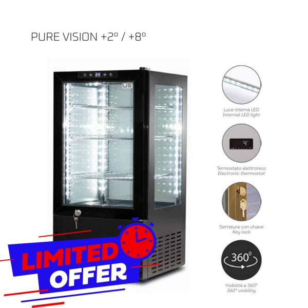 Frigovetrina da Appoggio 360° – 62 L | +2°/+8°C | Nera L x P x H: 390 x 410 x 825 mm
