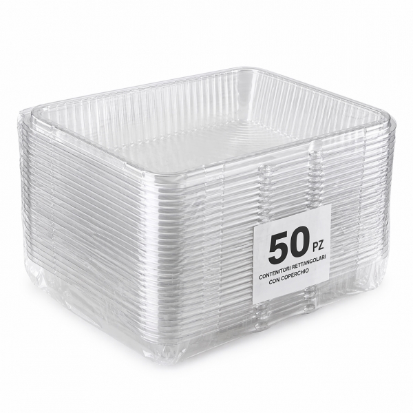 Contenitori PET Rettangolari 1000cc con Coperchio E02 – 50 Pezzi