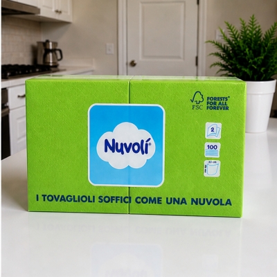 Tovaglioli 25x25 cm 2 Veli in Cellulosa Nuvolì Verde Mela – 100 Pezzi