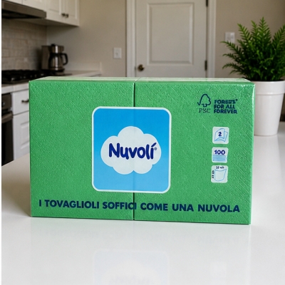 Tovaglioli 25x25 cm 2 Veli in Cellulosa Nuvolì Verde Smeraldo – 100 Pezzi