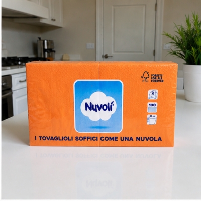 Tovaglioli 25x25 cm 2 Veli in Cellulosa Nuvolì Arancione – 100 Pezzi