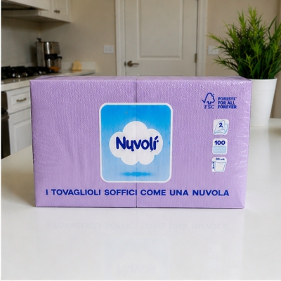 Tovaglioli 25x25 cm 2 Veli in Cellulosa Nuvolì Lilla – 100 Pezzi