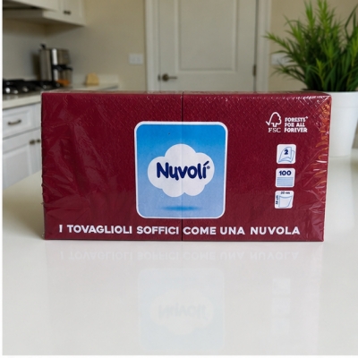 Tovaglioli 25x25 cm 2 Veli in Cellulosa Nuvolì Bordeaux – 100 Pezzi