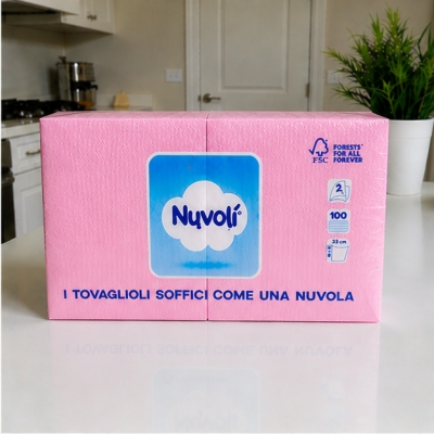 Tovaglioli 25x25 cm 2 Veli in Cellulosa Nuvolì Rosa – 100 Pezzi