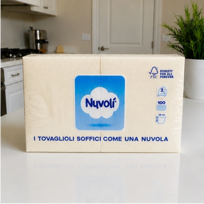 Tovaglioli 25x25 cm 2 Veli in Cellulosa Nuvolì Crema – 100 Pezzi