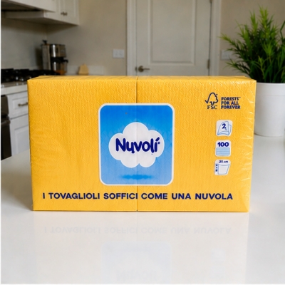 Tovaglioli 25x25 cm 2 Veli in Cellulosa Nuvolì Giallo – 100 Pezzi