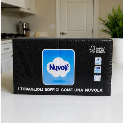 Tovaglioli 25x25 cm 2 Veli in Cellulosa Nuvolì Nero – 100 Pezzi