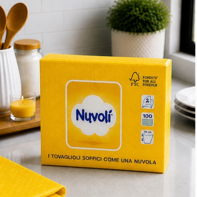 Tovaglioli 38x38 cm 2 Veli Effetto Tessuto Nuvolì Gialli – 40 Pezzi