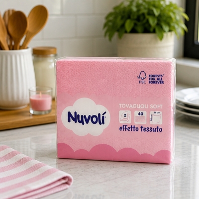 Tovaglioli 38x38 cm 2 Veli Effetto Tessuto Nuvolì Rosa – 40 Pezzi