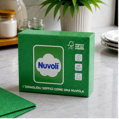 Tovaglioli 38x38 cm 2 Veli Effetto Tessuto Nuvolì Verdi – 40 Pezzi