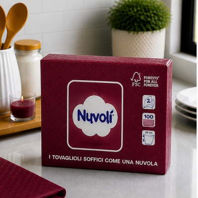Tovaglioli 38x38 cm 2 Veli Effetto Tessuto Nuvolì Bordeaux – 40 Pezzi
