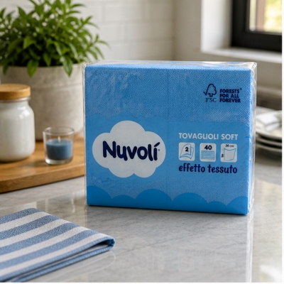Tovaglioli 38x38 cm 2 Veli Effetto Tessuto Nuvolì Azzurri – 40 Pezzi