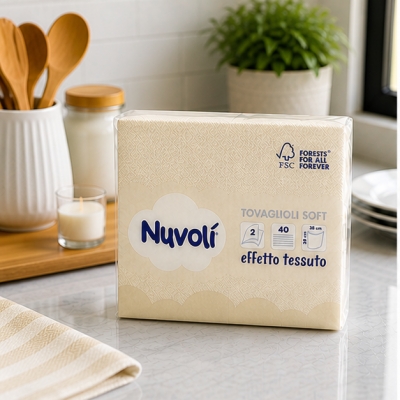 Tovaglioli 38x38 cm 2 Veli Effetto Tessuto Nuvolì Crema – 40 Pezzi