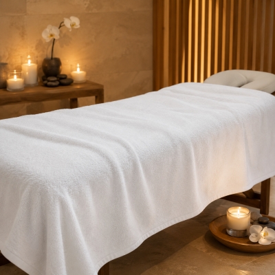 Telo SPA Bianco in Spugna Effetto Velour 100x200 cm – 500 gr/m²