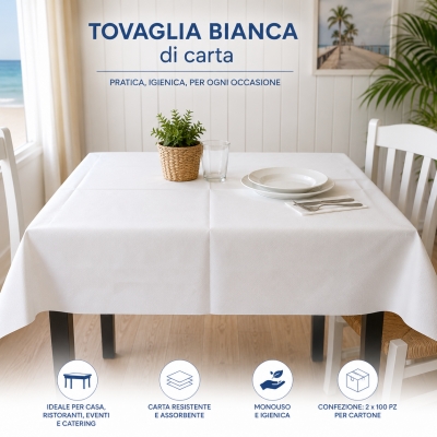 Tovaglia Bianca in Carta – 2 Confezioni da 100 pezzi