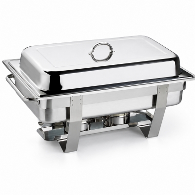 APS Chef Chafing Dish GN 1/1 9 Litri in Acciaio Inox con Coperchio e 2 Portacombustibile
